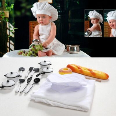 Baby Photography Props Chef Hat White Stretch Wrap Little Cook Creative Props